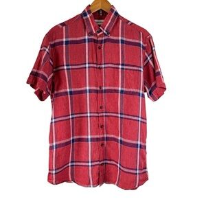 Taylor Stitch Men’s 100% Linen Plaid Short Sleeve Shirt Size 42 or Large